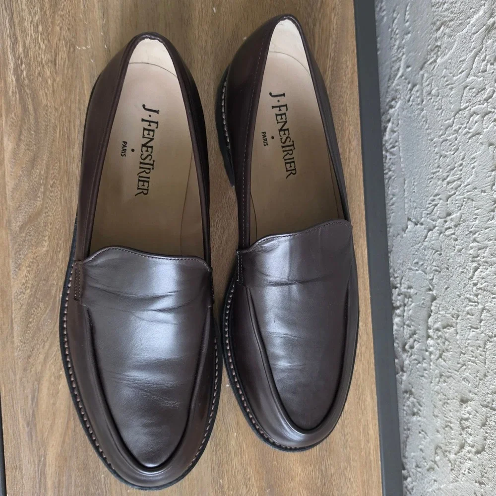 J. Fenestrier Paris Darior Brown Leather Loafers Mens 11.5 E Wide Softanil Cafe